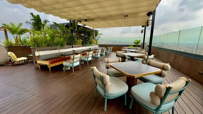 Sustainable terrace with eco-friendly furniture at the Nobu Hotel Barcelona.